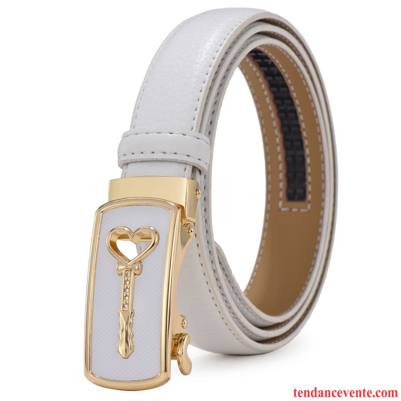 Ceinture Femme Simple Loisir Cuir De Vache Cuir Véritable Étudiant All-match Blanc Marron