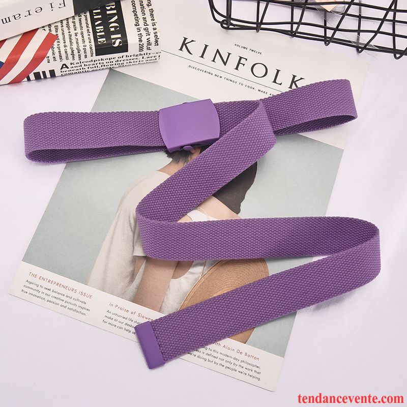 Ceinture Femme Étudiant Toile Loisir Jeune Tendance Lisse Violet