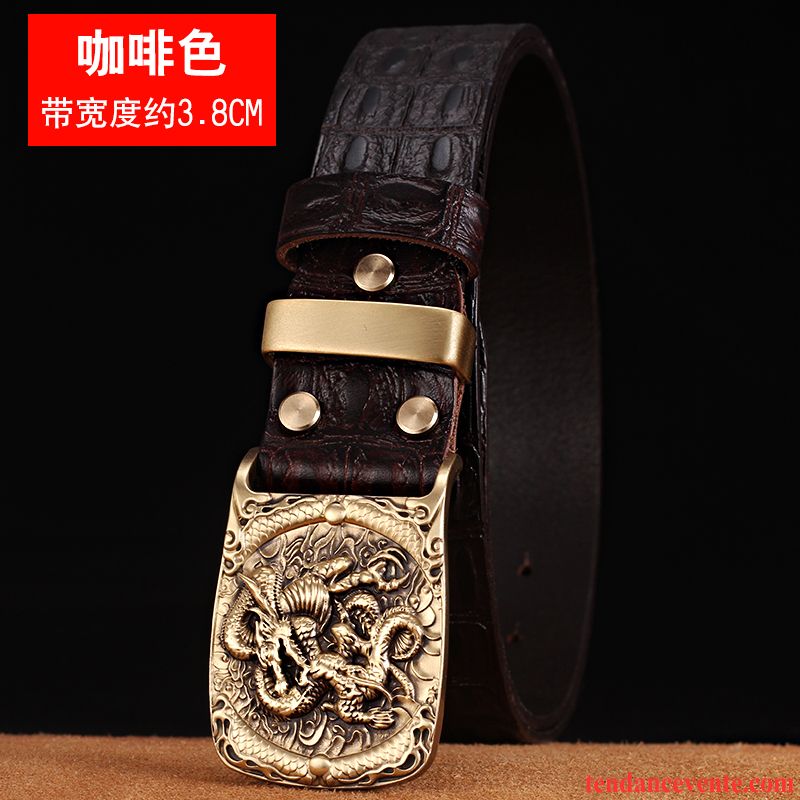 Ceinture Homme Couche De Tête Loisir Cuir Véritable Cuir De Vache Manuel Pure Marron