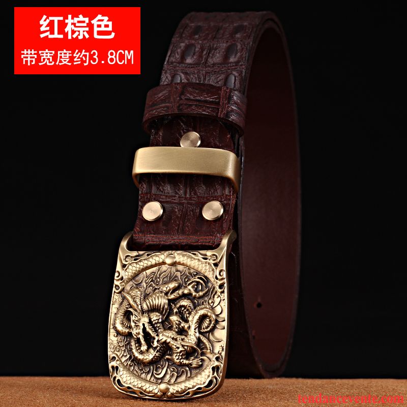 Ceinture Homme Couche De Tête Loisir Cuir Véritable Cuir De Vache Manuel Pure Marron