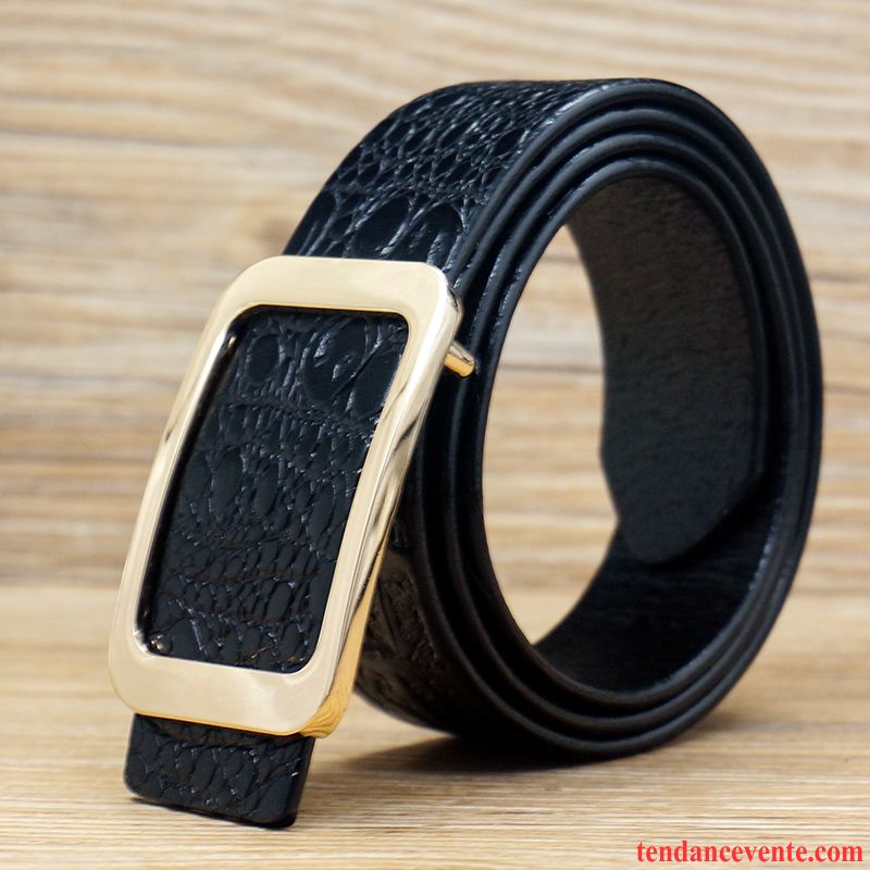 Ceinture Homme Couche De Tête Loisir Jeunesse Simple Cuir Véritable Lisse Noir