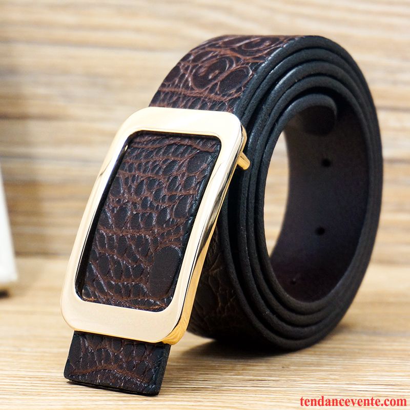 Ceinture Homme Couche De Tête Loisir Jeunesse Simple Cuir Véritable Lisse Noir