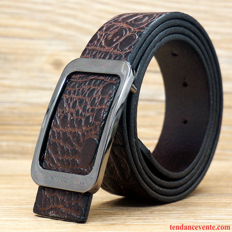 Ceinture Homme Couche De Tête Loisir Jeunesse Simple Cuir Véritable Lisse Noir