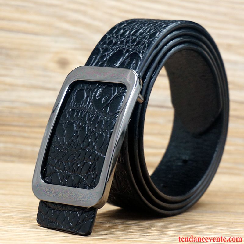 Ceinture Homme Couche De Tête Loisir Jeunesse Simple Cuir Véritable Lisse Noir