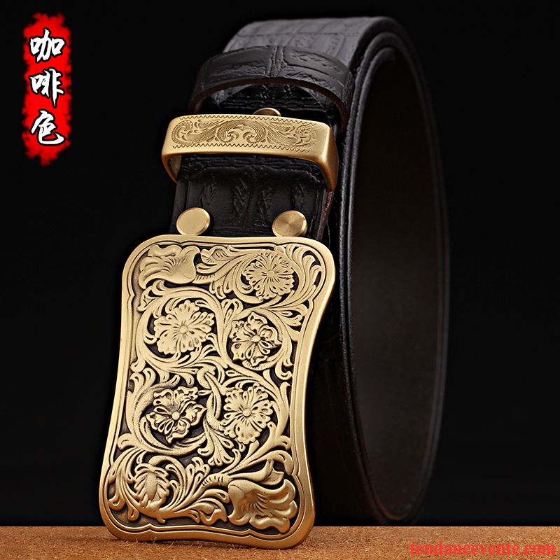 Ceinture Homme Couche De Tête Tendance Lisse Cuir Véritable Personnalité Rétro Noir