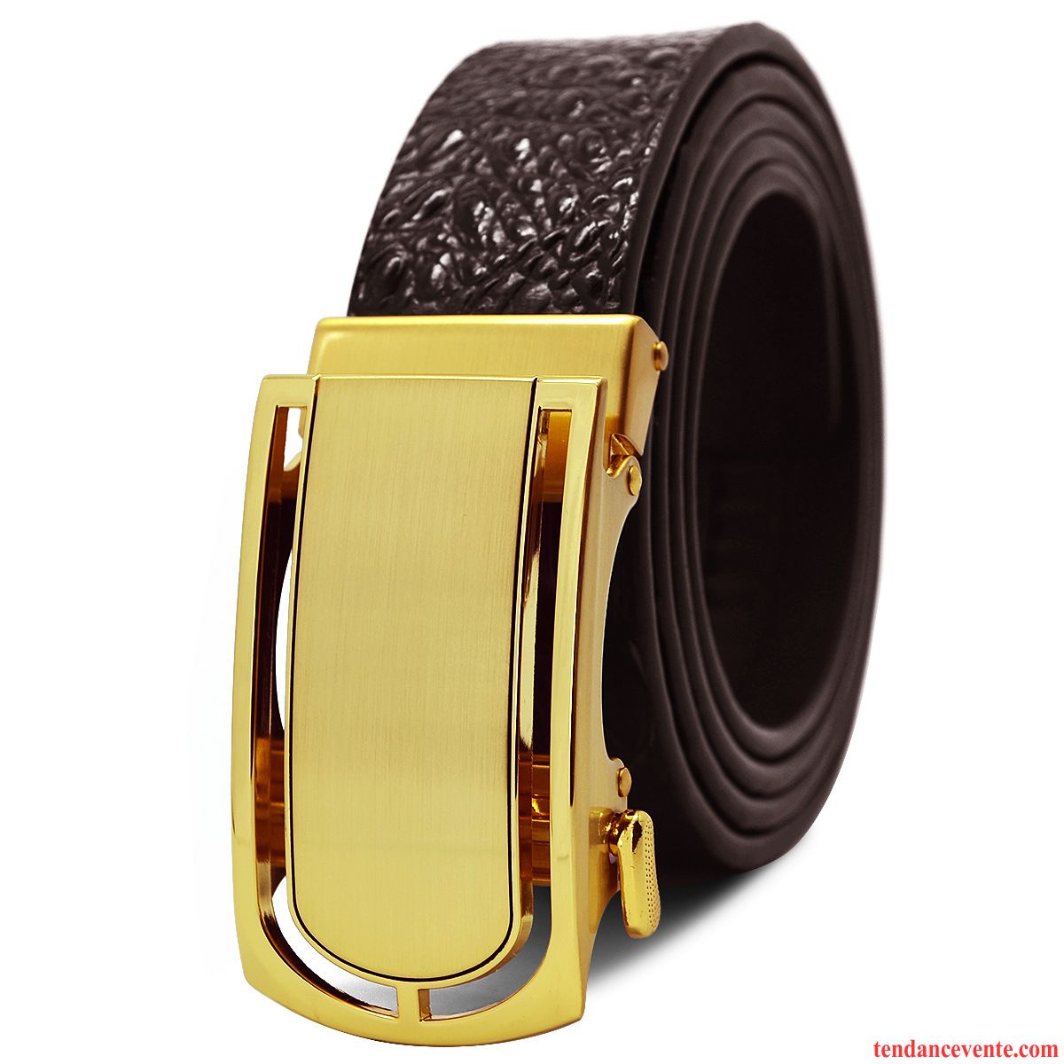 Ceinture Homme Cuir De Vache Boucle Automatique Crocodile Modèle Personnalité Acier Inoxydable Cuir Véritable Marron