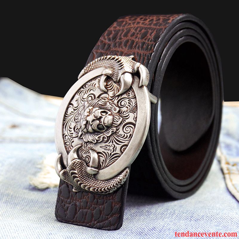 Ceinture Homme Cuir Véritable Jeunesse Lisse Tendance Cuir De Vache Couche De Tête Marron Argent