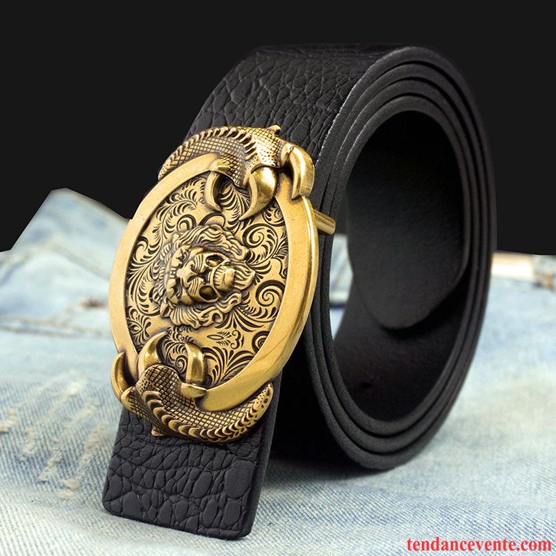 Ceinture Homme Cuir Véritable Jeunesse Lisse Tendance Cuir De Vache Couche De Tête Marron Argent