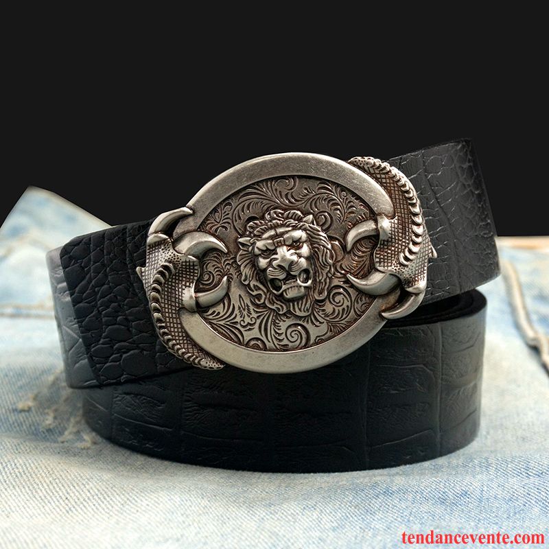 Ceinture Homme Cuir Véritable Jeunesse Lisse Tendance Cuir De Vache Couche De Tête Marron Argent