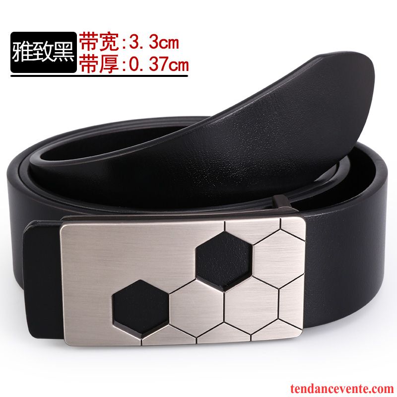 Ceinture Homme Cuir Véritable Loisir Lisse Cuir De Vache Couche De Tête All-match Noir