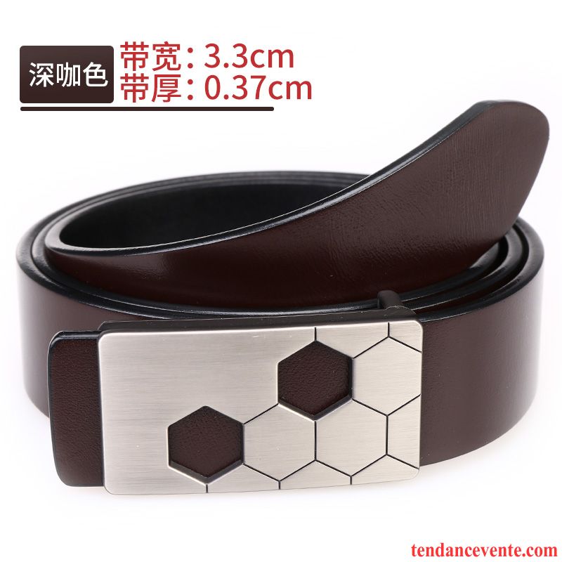 Ceinture Homme Cuir Véritable Loisir Lisse Cuir De Vache Couche De Tête All-match Noir