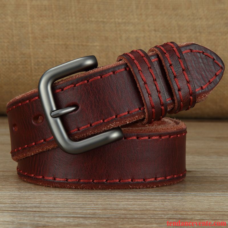 Ceinture Homme Cuir Véritable Rétro Pure Cuir De Vache All-match Loisir Brun