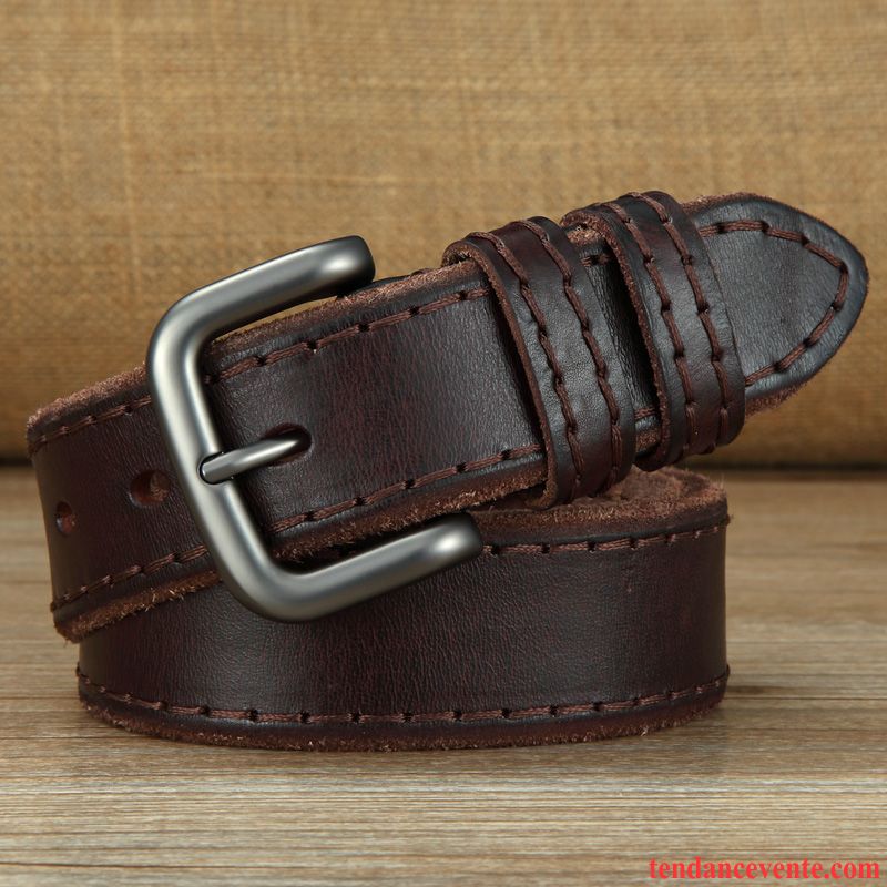 Ceinture Homme Cuir Véritable Rétro Pure Cuir De Vache All-match Loisir Brun