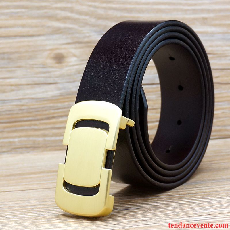 Ceinture Homme Jeunesse Couche De Tête Mode Lisse Cuir Véritable Simple Noir Pur