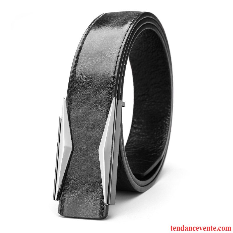 Ceinture Homme Jeunesse Lisse All-match Cuir Véritable Loisir Simple Noir Jaune Or