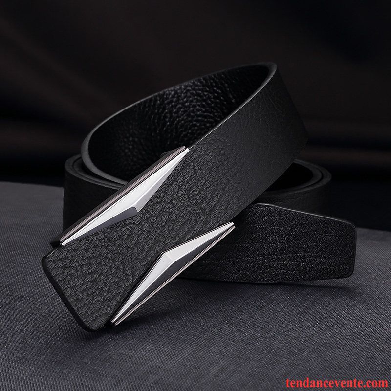 Ceinture Homme Jeunesse Lisse All-match Cuir Véritable Loisir Simple Noir Jaune Or