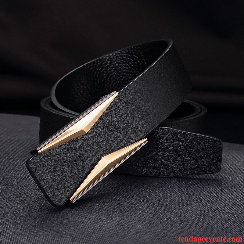 Ceinture Homme Jeunesse Lisse All-match Cuir Véritable Loisir Simple Noir Jaune Or