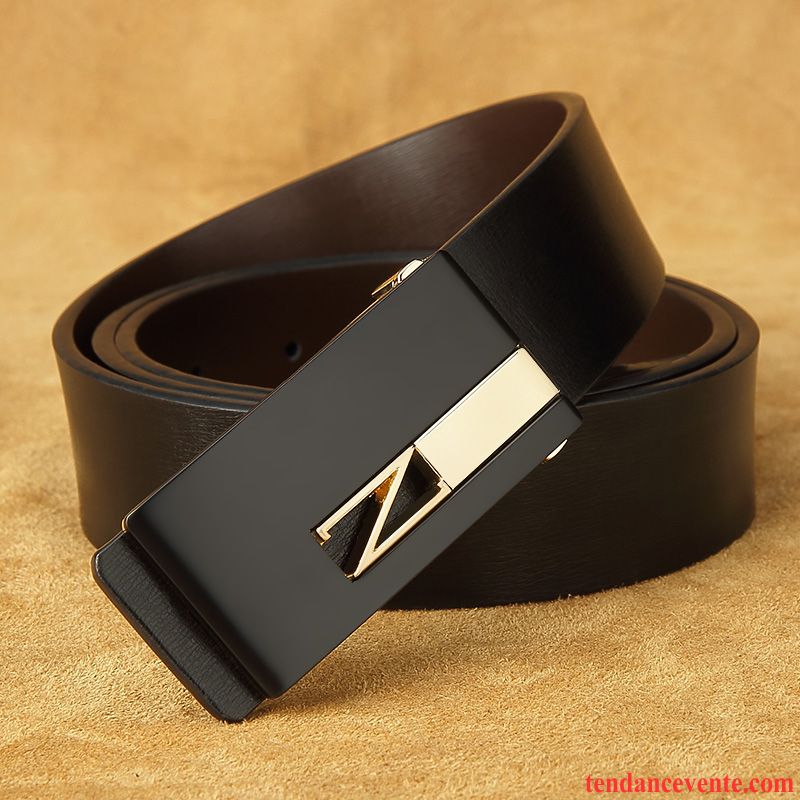 Ceinture Homme Lisse Vêtements De Cérémonie Tendance Loisir Cuir Véritable Britanique Noir