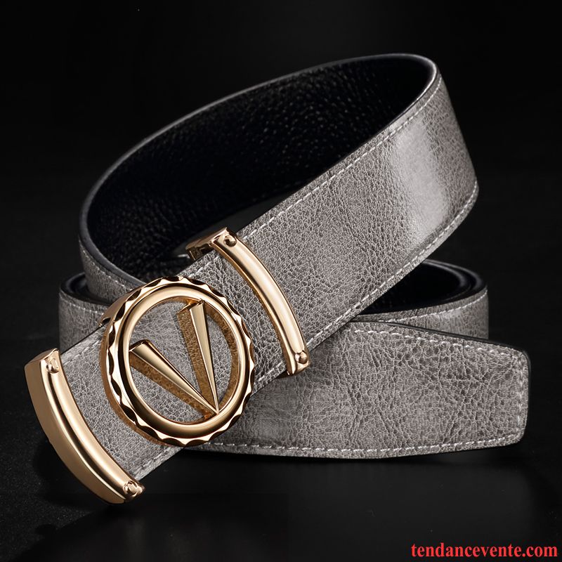 Ceinture Homme Loisir Couche De Tête Cuir Véritable Tendance Mode Cuir De Vache Blanc Argent Clair