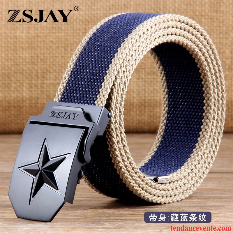 Ceinture Homme Loisir Toile Tactique Automatique Étudiant Lisse Bleu