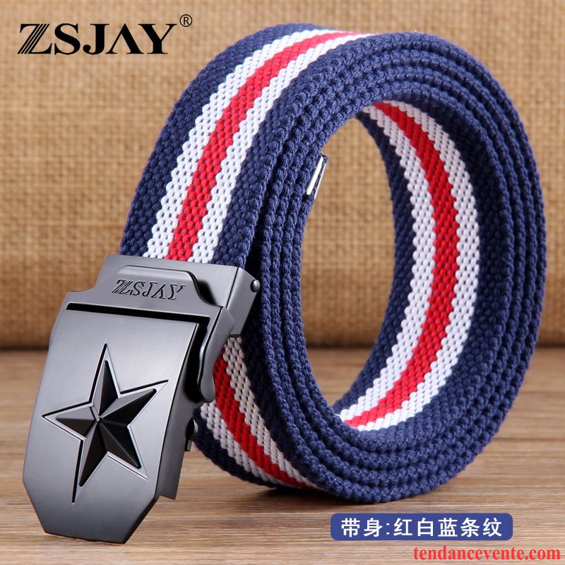 Ceinture Homme Loisir Toile Tactique Automatique Étudiant Lisse Bleu