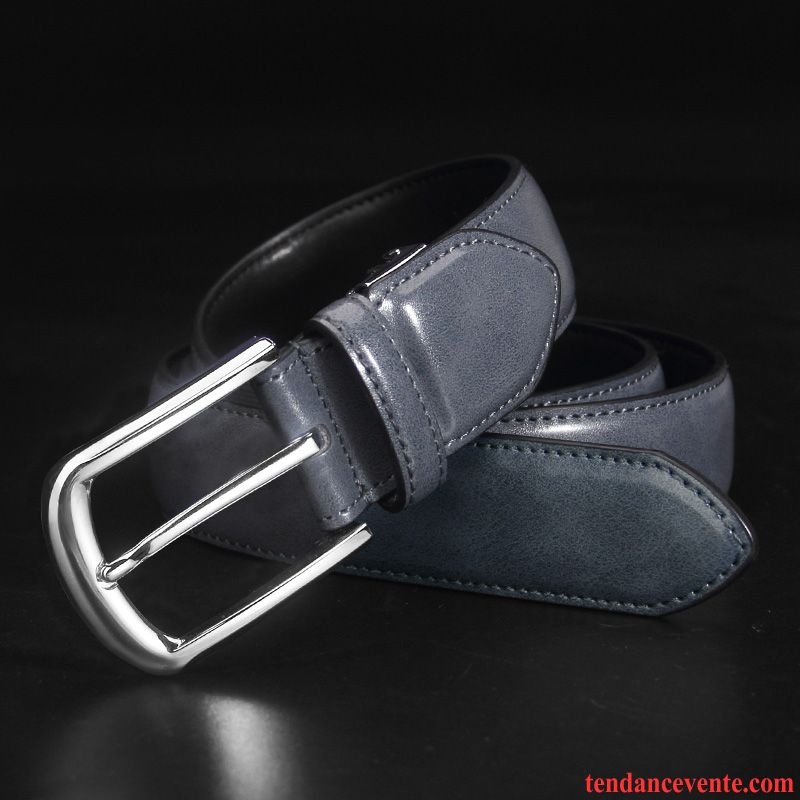 Ceinture Homme Mode Étudiant Britanique Tendance Boucle Cuir Véritable Argent