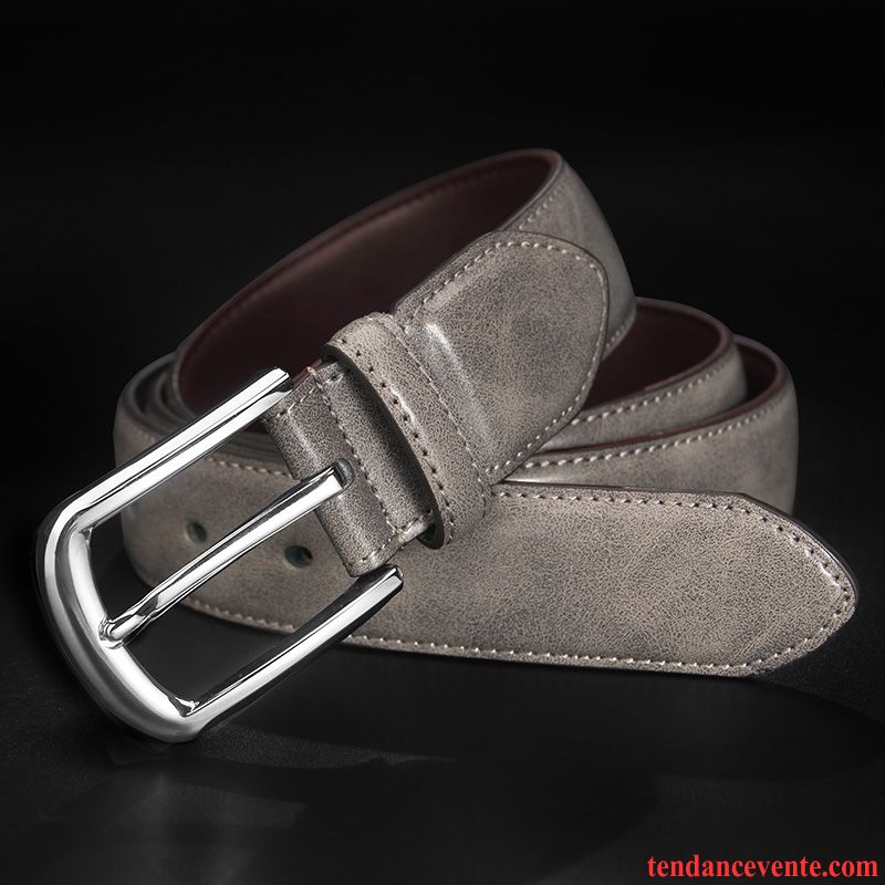 Ceinture Homme Mode Étudiant Britanique Tendance Boucle Cuir Véritable Argent