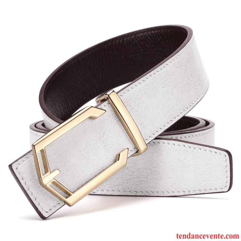 Ceinture Homme Tendance Loisir Lisse Mode Cuir Véritable All-match Argent Gris Clair