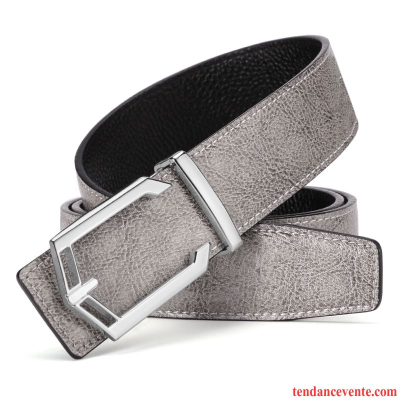 Ceinture Homme Tendance Loisir Lisse Mode Cuir Véritable All-match Argent Gris Clair