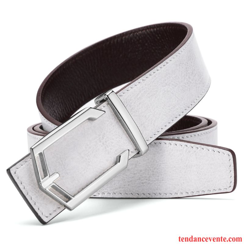 Ceinture Homme Tendance Loisir Lisse Mode Cuir Véritable All-match Argent Gris Clair