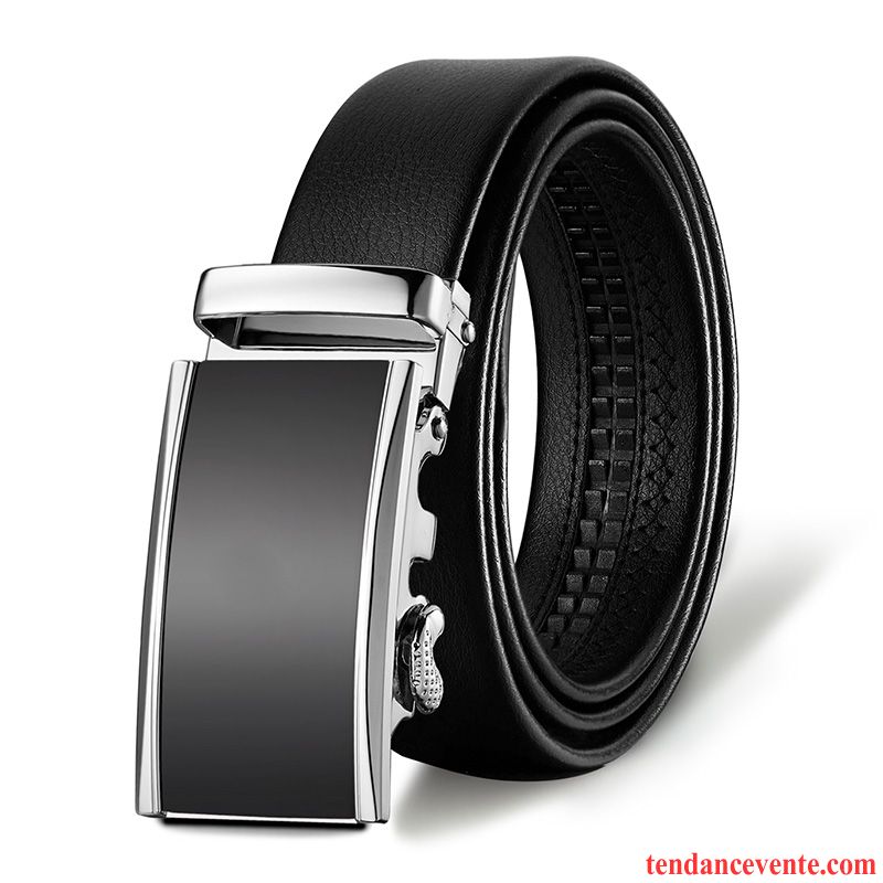 Ceinture Homme Âge Moyen Jeunesse Boucle Automatique Cuir Véritable Loisir Entreprise Noir