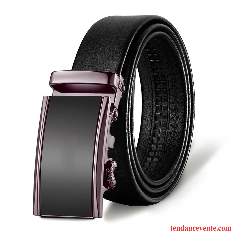 Ceinture Homme Âge Moyen Jeunesse Boucle Automatique Cuir Véritable Loisir Entreprise Noir