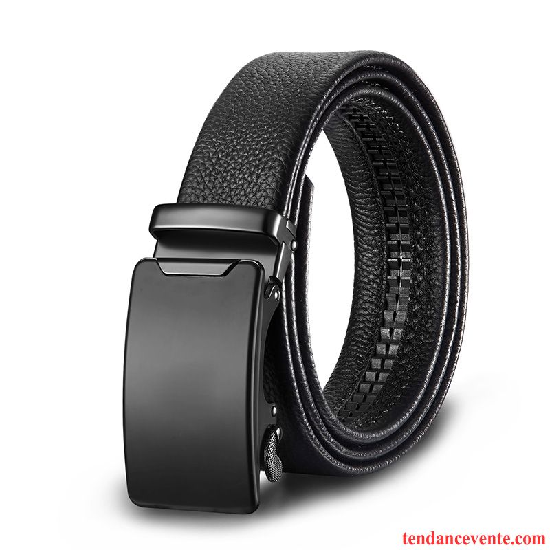 Ceinture Homme Âge Moyen Jeunesse Boucle Automatique Cuir Véritable Loisir Entreprise Noir