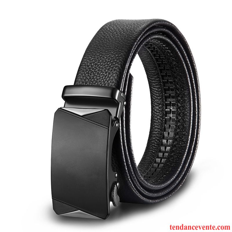 Ceinture Homme Âge Moyen Jeunesse Boucle Automatique Cuir Véritable Loisir Entreprise Noir