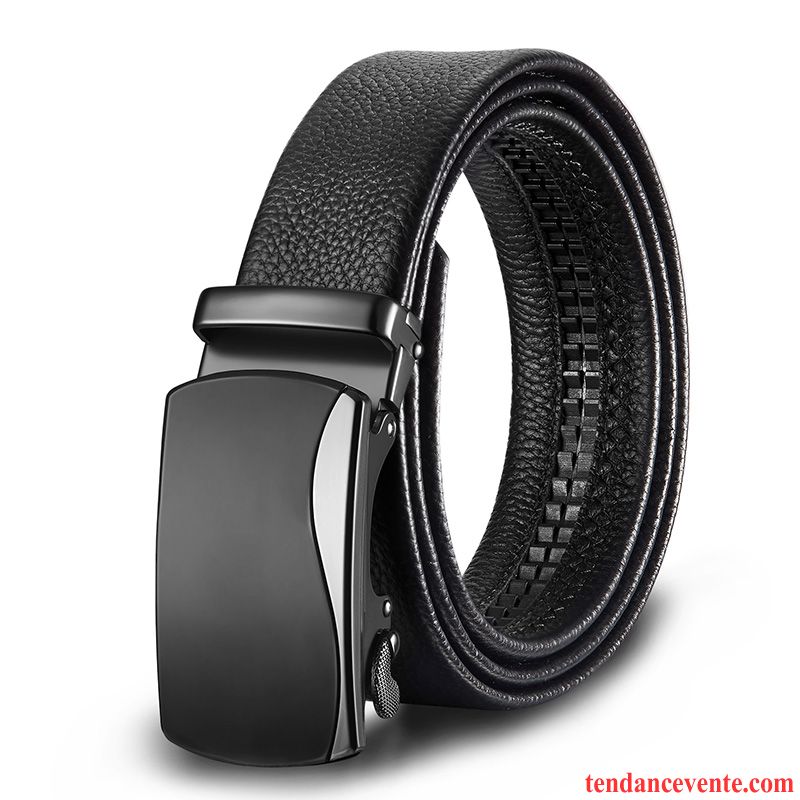 Ceinture Homme Âge Moyen Jeunesse Boucle Automatique Cuir Véritable Loisir Entreprise Noir