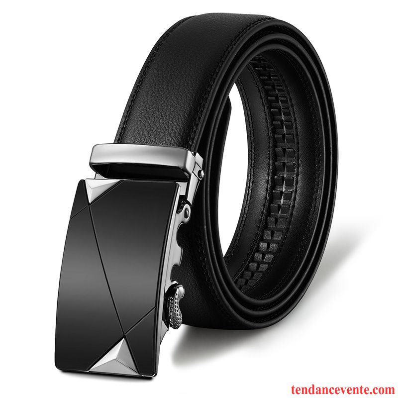 Ceinture Homme Âge Moyen Jeunesse Boucle Automatique Cuir Véritable Loisir Entreprise Noir