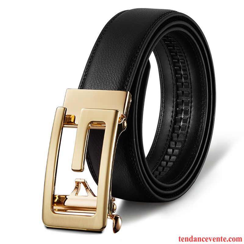 Ceinture Homme Âge Moyen Jeunesse Boucle Automatique Cuir Véritable Loisir Entreprise Noir