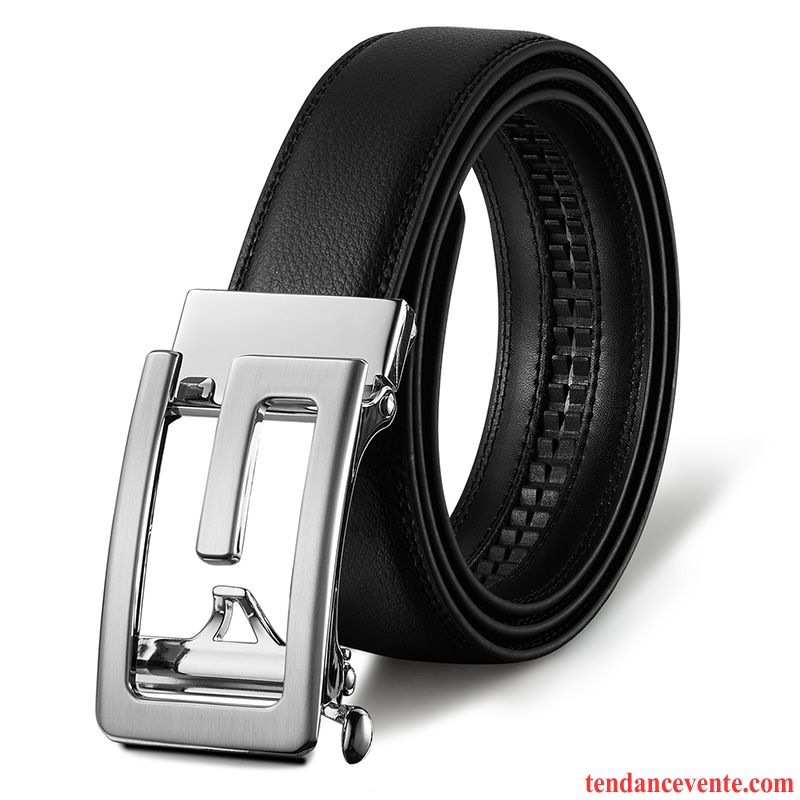 Ceinture Homme Âge Moyen Jeunesse Boucle Automatique Cuir Véritable Loisir Entreprise Noir