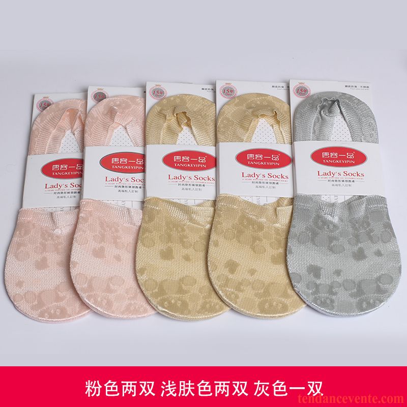 Chaussette Femme Printemps Été Chaussette Basse Coupée Dentelle Chaussette Courte Silicone Rose Clair