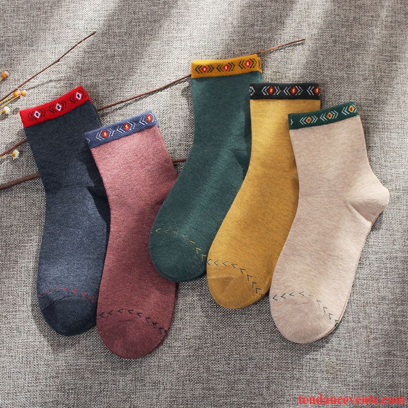 Chaussette Femme Tendance L'automne Chaussettes En Coton Rétro Folk-custom Quatre Saisons Bleu