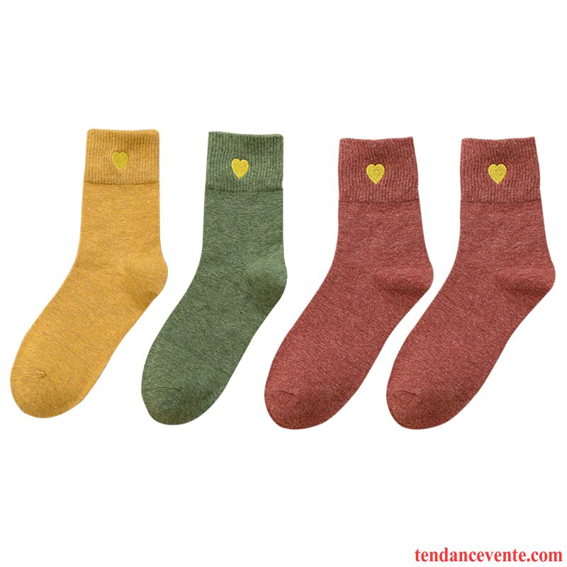 Chaussette Femme Vent De L'université L'automne Chaussettes En Coton Rétro Amour Hiver Vert