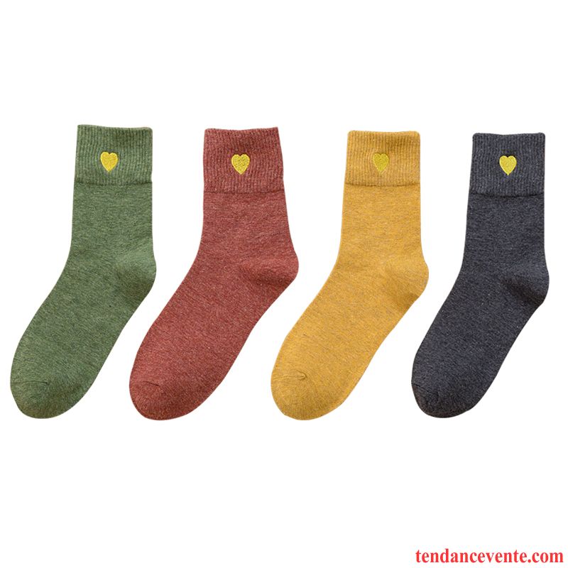 Chaussette Femme Vent De L'université L'automne Chaussettes En Coton Rétro Amour Hiver Vert