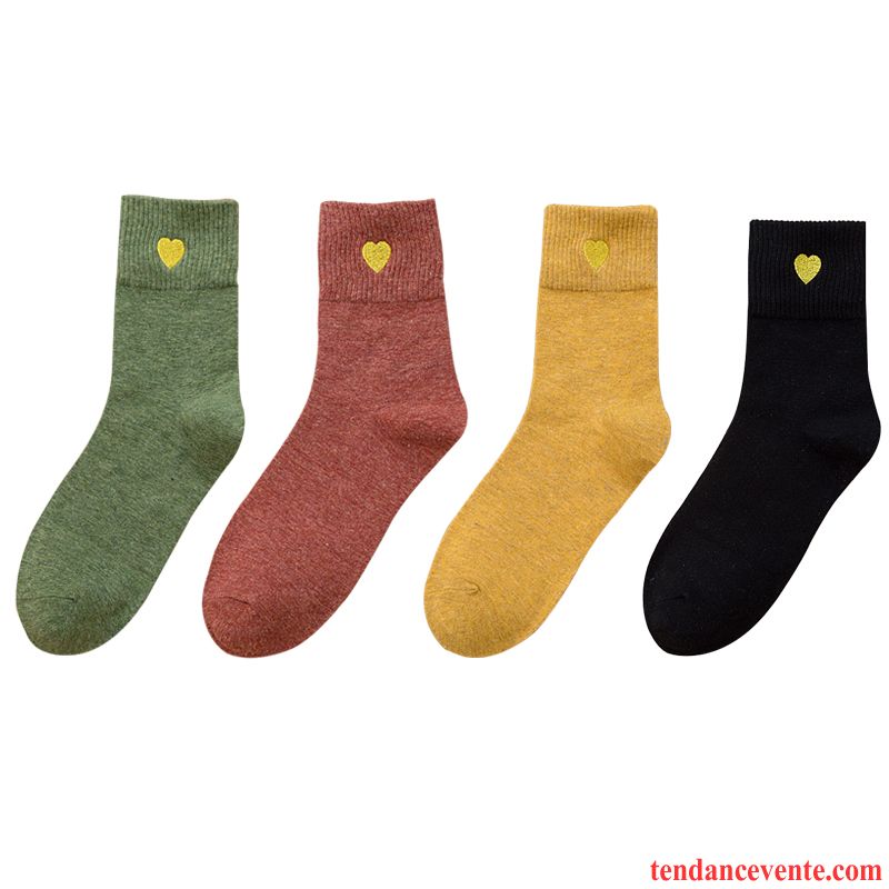 Chaussette Femme Vent De L'université L'automne Chaussettes En Coton Rétro Amour Hiver Vert