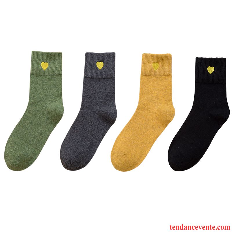 Chaussette Femme Vent De L'université L'automne Chaussettes En Coton Rétro Amour Hiver Vert