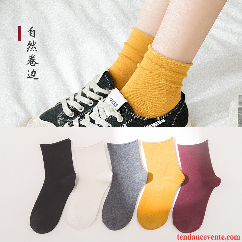 Chaussette Femme Étudiant Coton Section Mince Chaussette Basse Coupée Chaussette Courte Charmant Jaune Clair