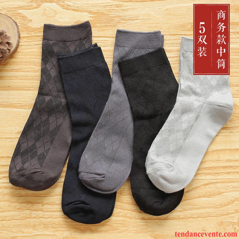 Chaussette Homme Coton Printemps Été Chaussette Longue Milieu Anti-odeur Gris