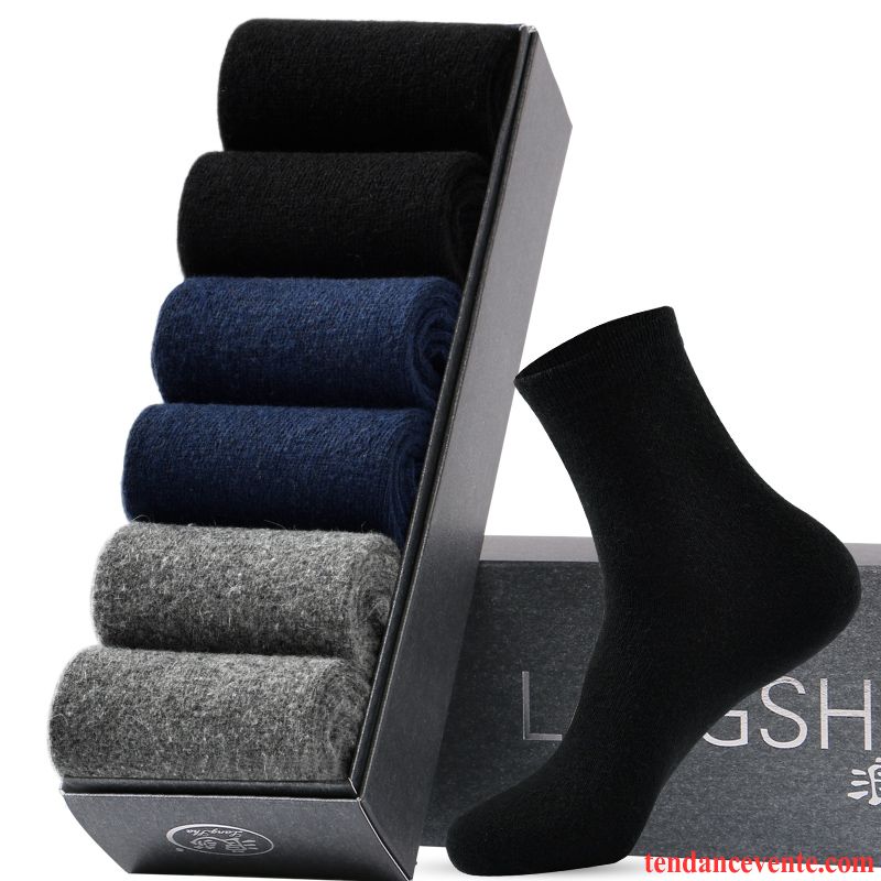 Chaussette Homme Plus Épais La Laine Chaussette Longue L'automne Garder Au Chaud Hiver Pure Noir