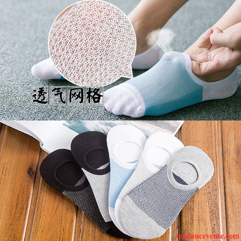 Chaussette Homme Été Transpiration Section Mince Chaussette Basse Coupée Chaussette Courte Invisible Gris Clair