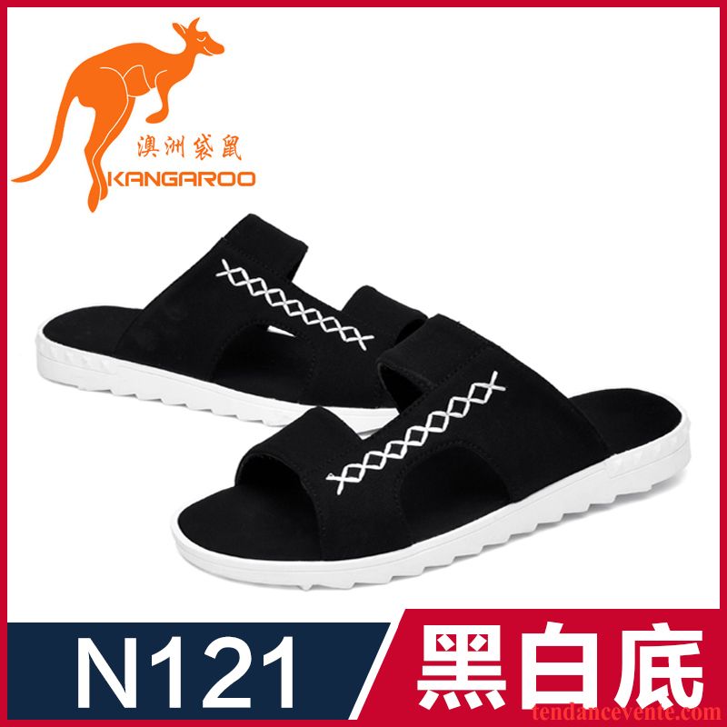 Chausson Homme Noir Angleterre Sandales Homme Plage Antidérapant Tendance Personnalité Été Chaussons Pas Cher