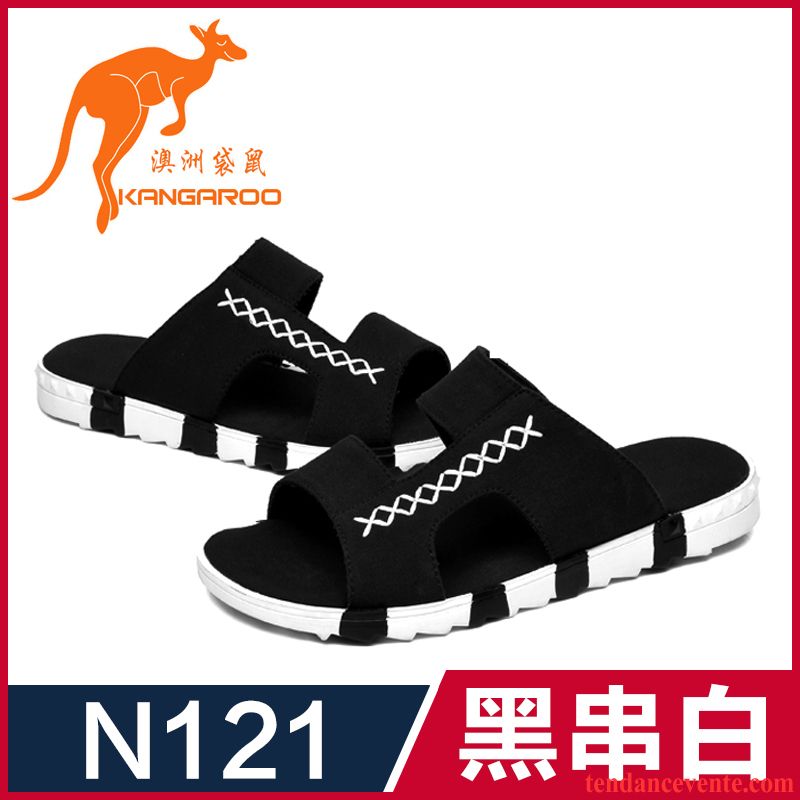 Chausson Homme Noir Angleterre Sandales Homme Plage Antidérapant Tendance Personnalité Été Chaussons Pas Cher